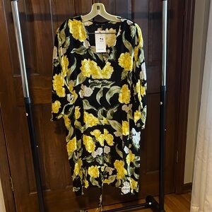 Zara Black Midi Dress with Yellow Floral Pattern